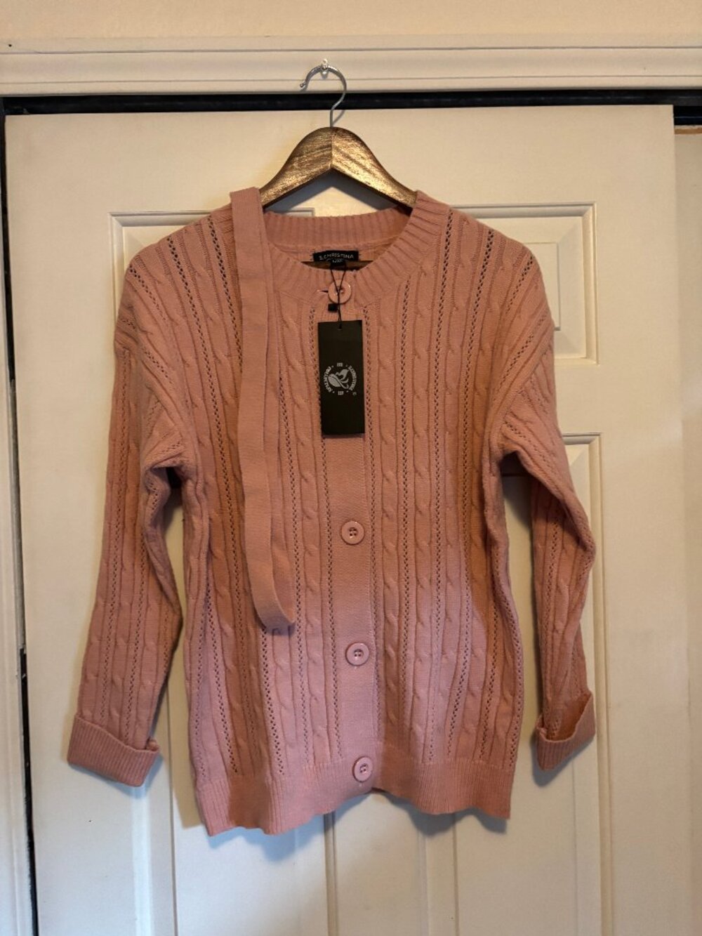 S.Christina Brand New L/XL 100% Cashmere Long Sleeve Sweater, dustyRose